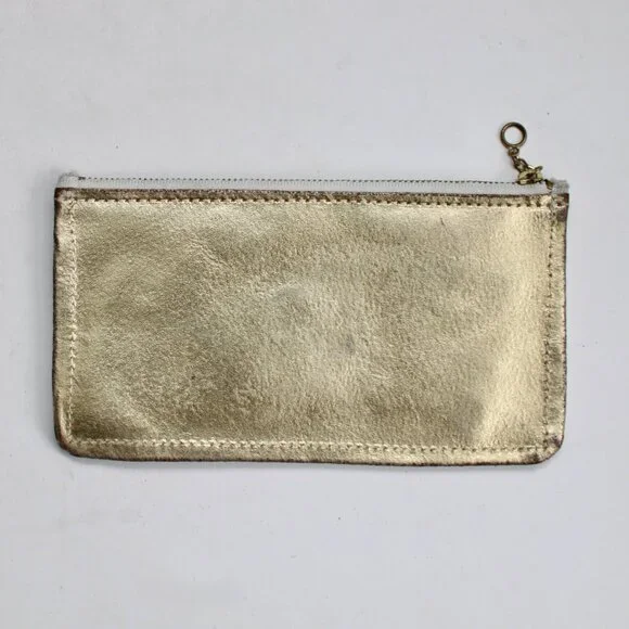 Vintage 70s/80s Gold Metallic Leather Slim Makeup Clutch Bag Wallet - Picture 2 of 6